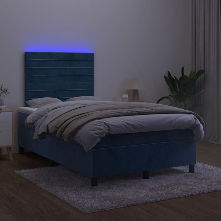 Boxspring met matras en LED fluweel donkerblauw 120x200 cm