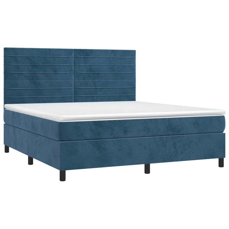 Boxspring met matras en LED fluweel donkerblauw 180x200 cm