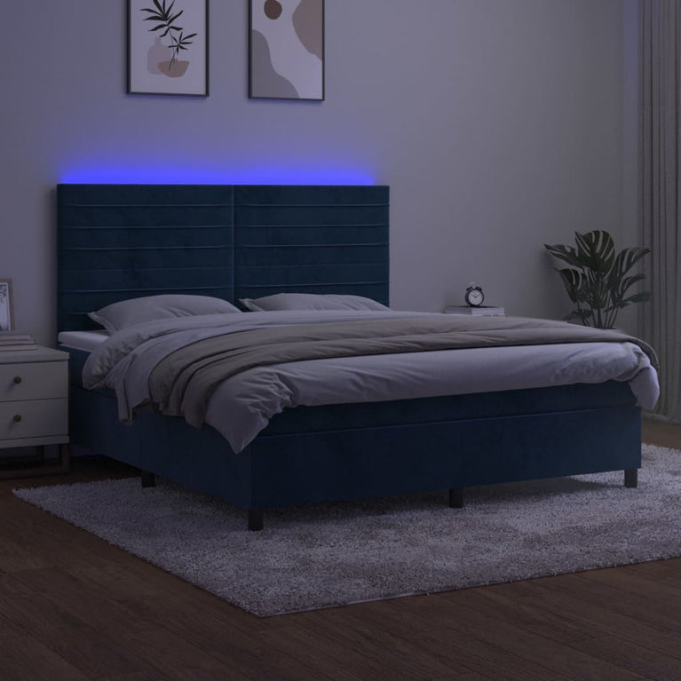 Boxspring met matras en LED fluweel donkerblauw 180x200 cm