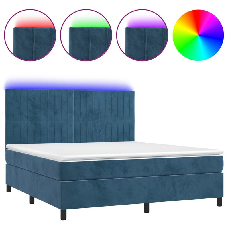 Boxspring met matras en LED fluweel donkerblauw 180x200 cm