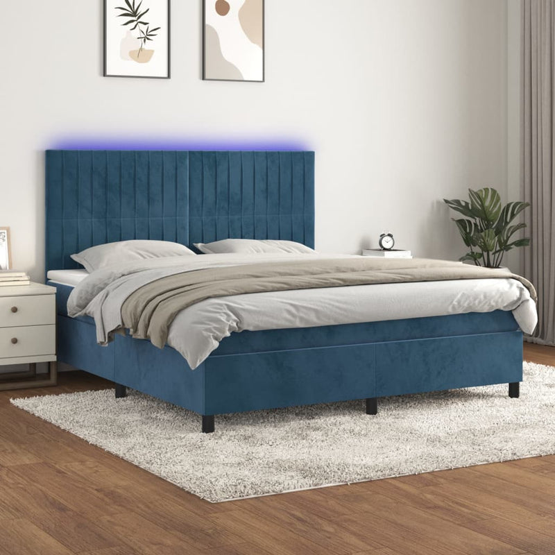 Boxspring met matras en LED fluweel donkerblauw 180x200 cm