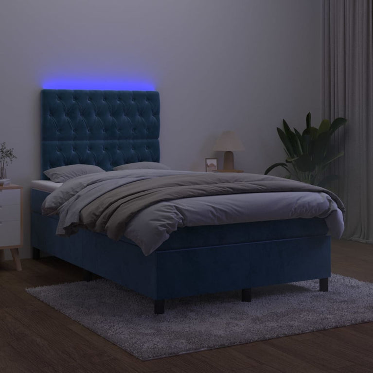Boxspring met matras en LED fluweel donkerblauw 120x200 cm