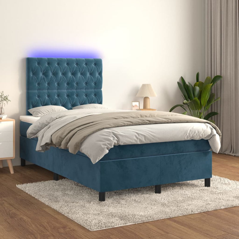 Boxspring met matras en LED fluweel donkerblauw 120x200 cm