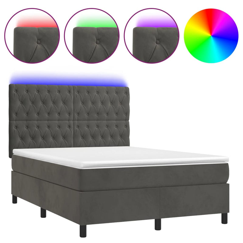 Boxspring met matras en LED fluweel donkergrijs 140x200 cm