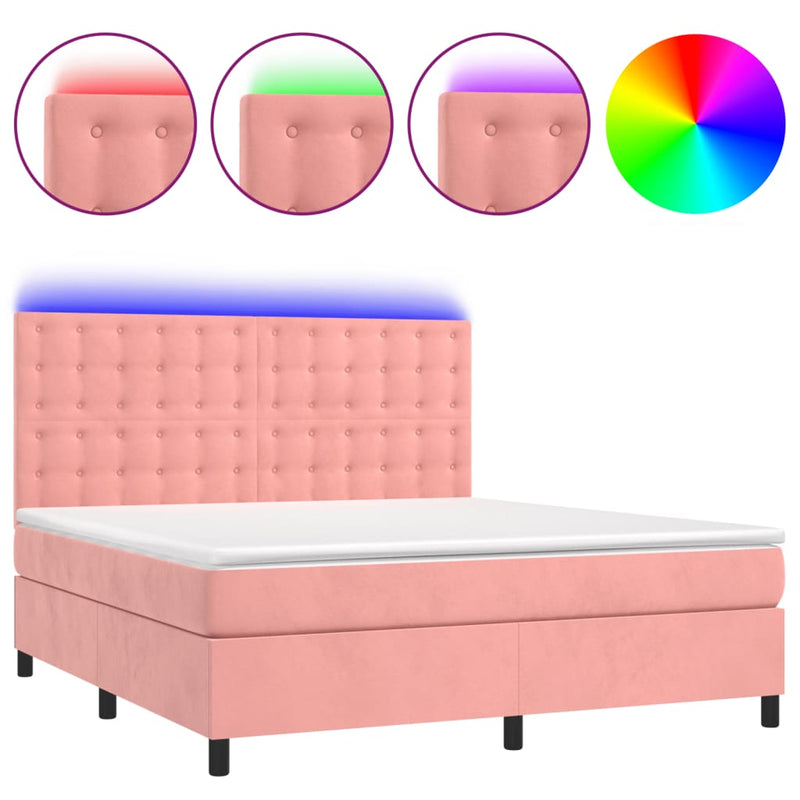 Boxspring met matras en LED fluweel roze 180x200 cm