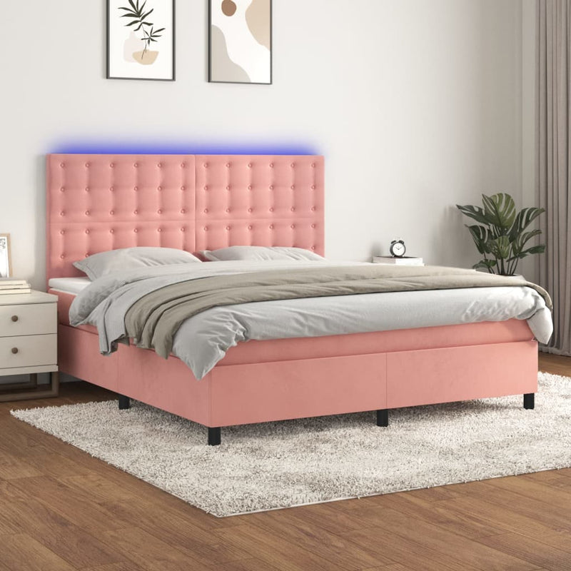 Boxspring met matras en LED fluweel roze 180x200 cm