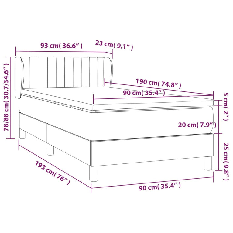 Boxspring met matras stof taupe 90x190 cm