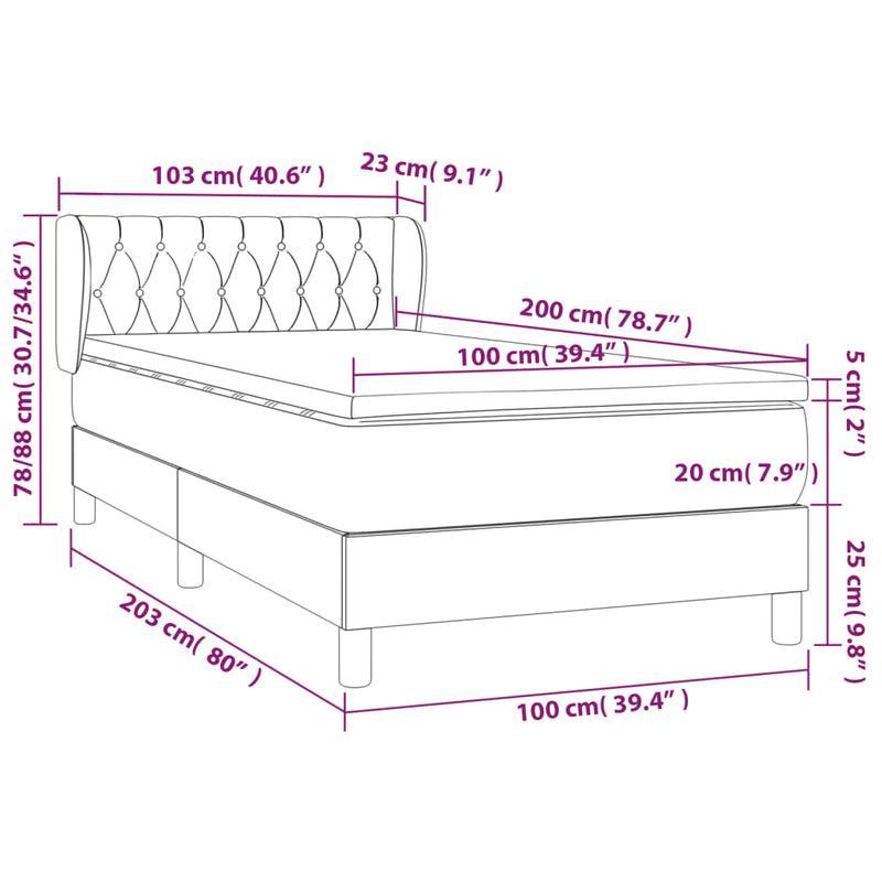 Boxspring met matras stof taupe 100x200 cm