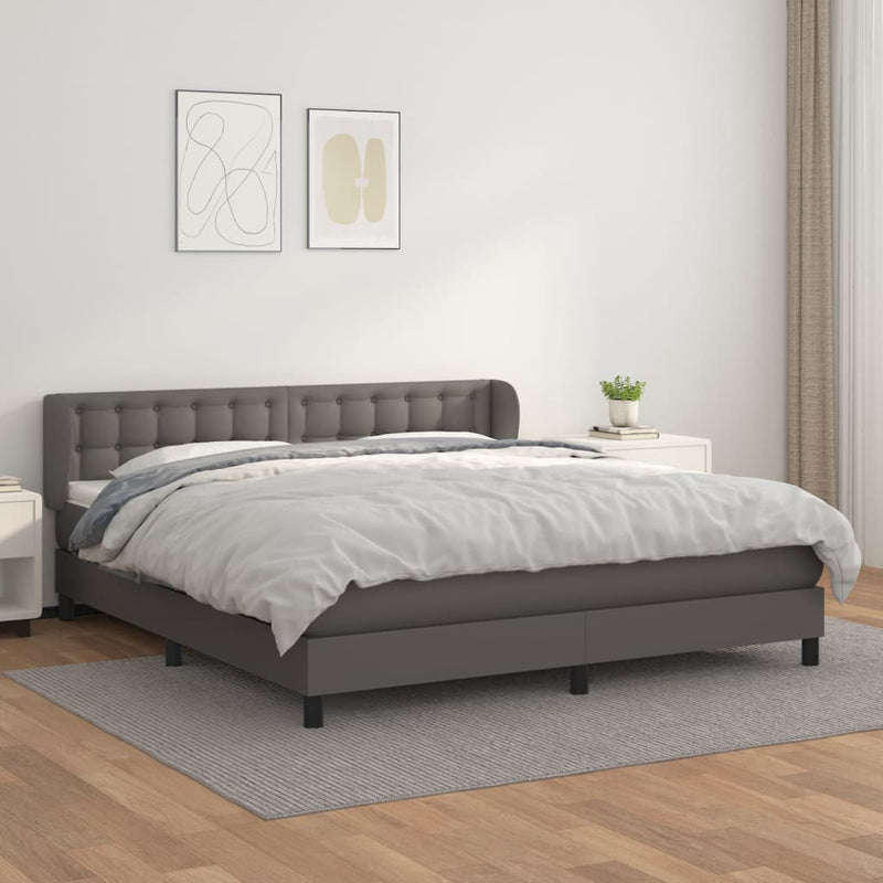 Boxspring met matras kunstleer grijs 160x200 cm