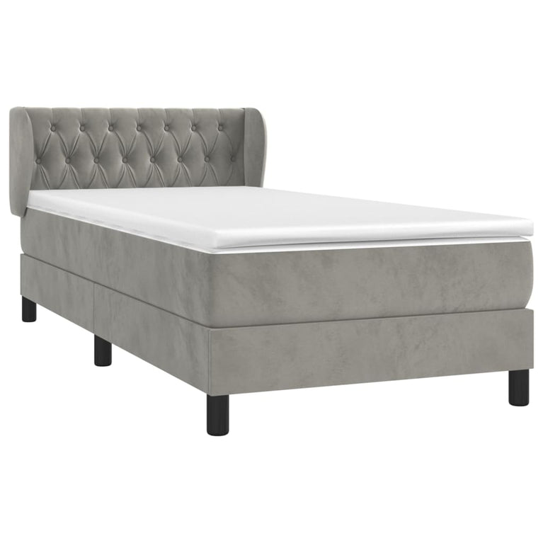 Boxspring met matras fluweel lichtgrijs 90x200 cm