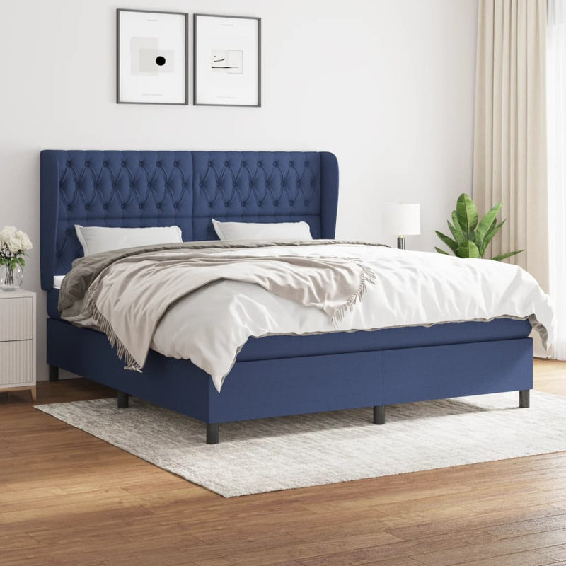 Boxspring met matras stof blauw 180x200 cm