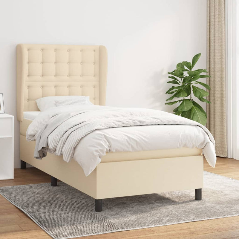 Boxspring met matras stof crèmekleurig 100x200 cm