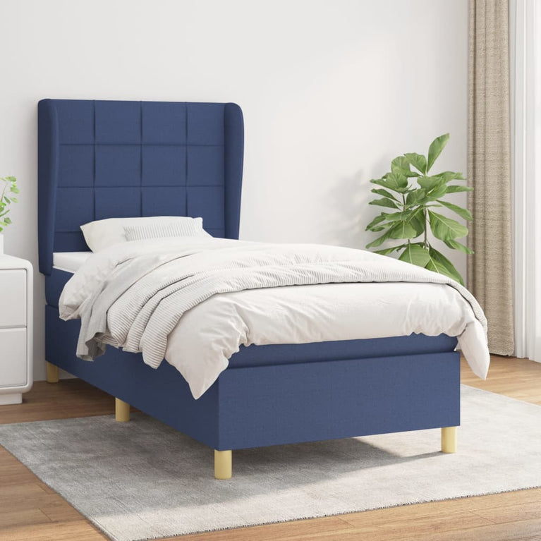 Boxspring met matras stof blauw 80x200 cm