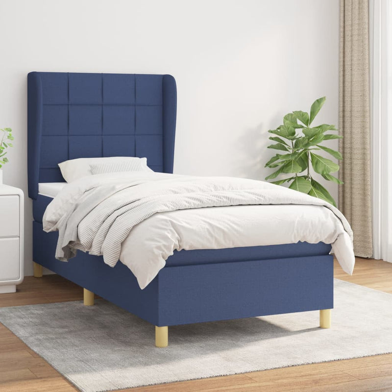 Boxspring met matras stof blauw 80x200 cm