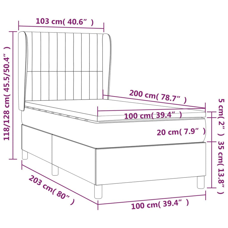 Boxspring met matras stof taupe 100x200 cm