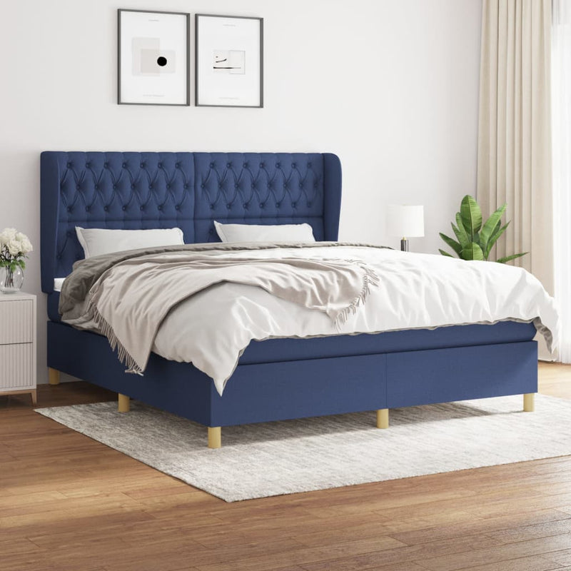 Boxspring met matras stof blauw 180x200 cm