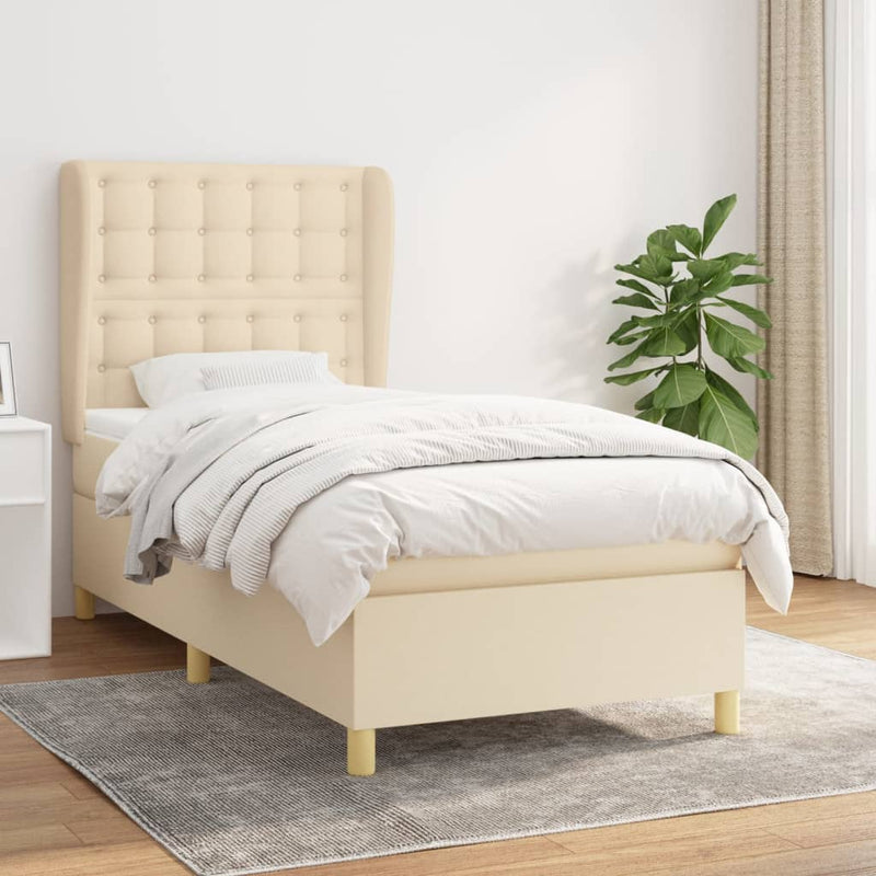 Boxspring met matras stof crèmekleurig 100x200 cm