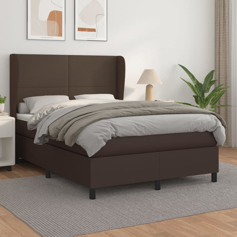 Boxspring met matras kunstleer bruin 140x190 cm