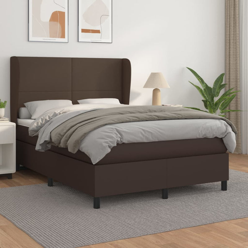 Boxspring met matras kunstleer bruin 140x190 cm