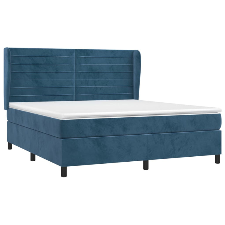 Boxspring met matras fluweel donkerblauw 180x200 cm