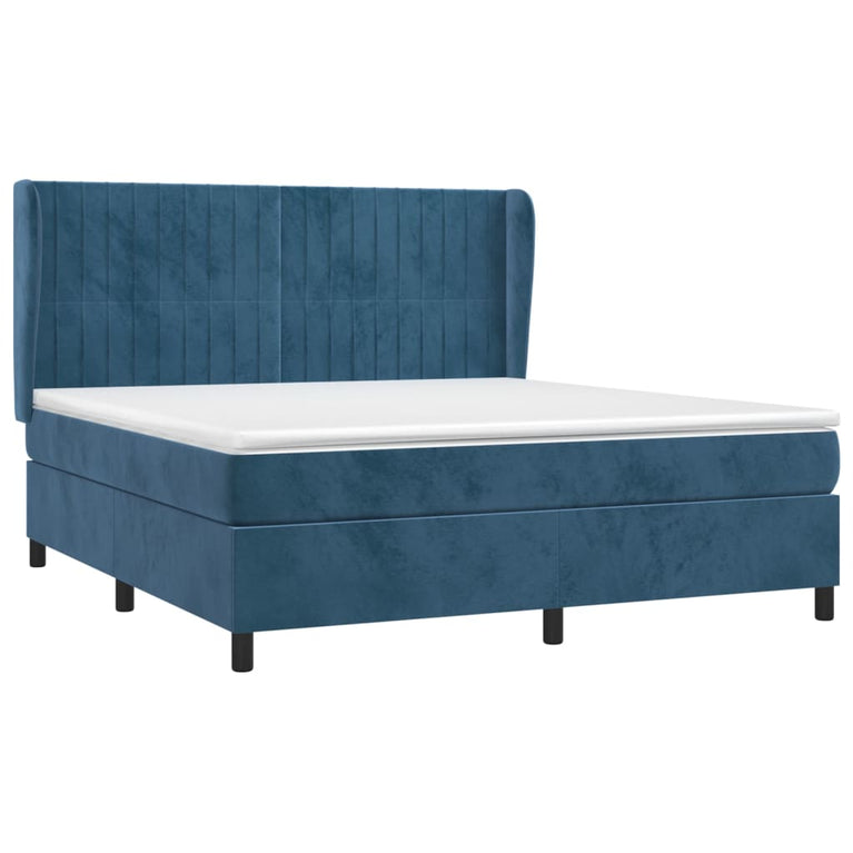 Boxspring met matras fluweel donkerblauw 180x200 cm