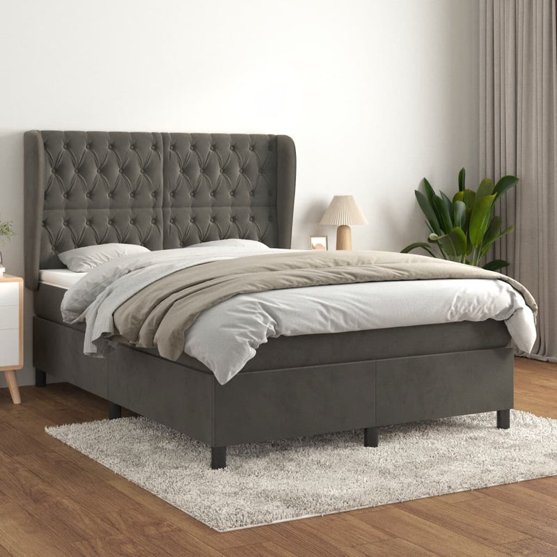 Boxspring met matras fluweel donkergrijs 140x190 cm