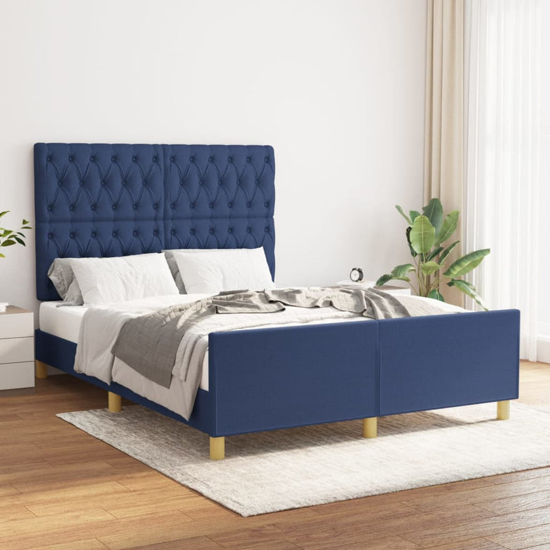 Bedframe met hoofdeinde stof blauw 140x200 cm
