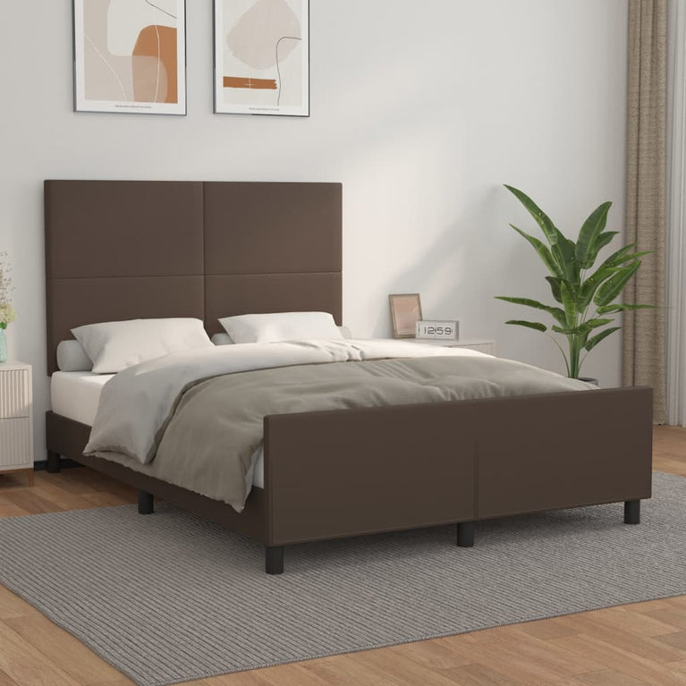 Bedframe met hoofdbord kunstleer bruin 140x200 cm