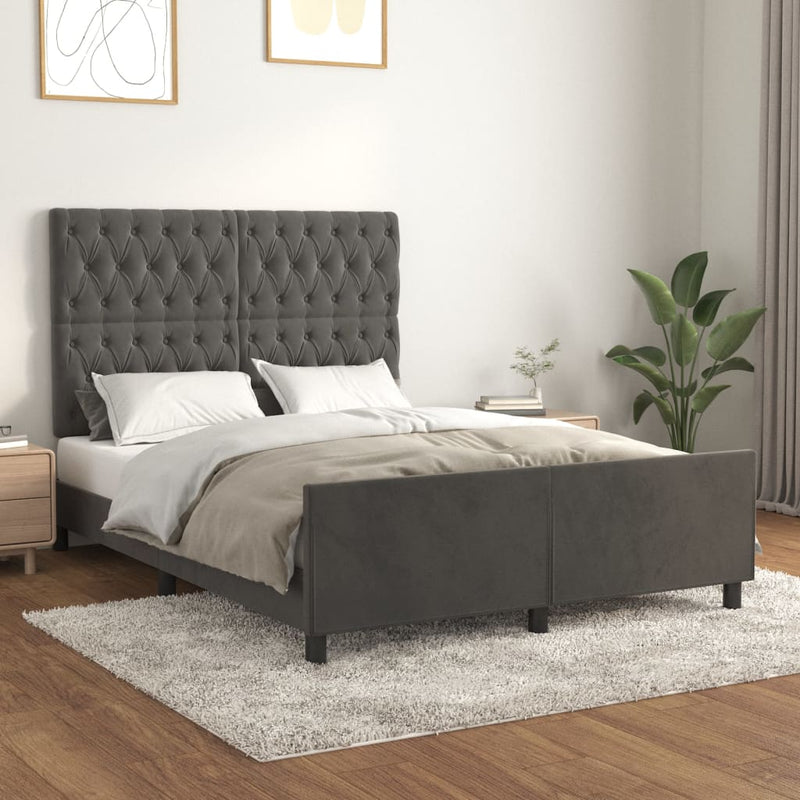 Bedframe met hoofdeinde fluweel donkergrijs 140x190 cm
