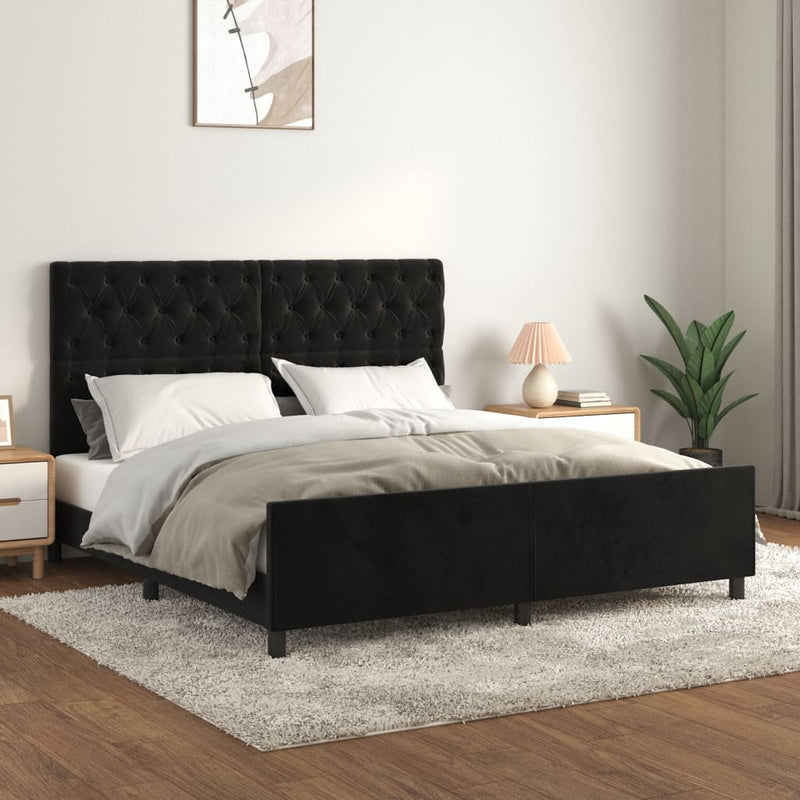 Bedframe met hoofdeinde fluweel zwart 160x200 cm