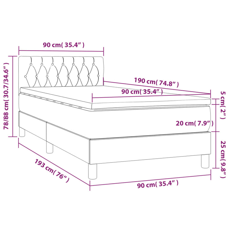 Boxspring met matras stof crèmekleurig 90x190 cm