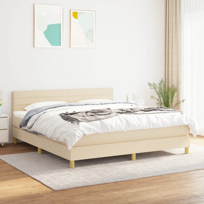 Boxspring met matras stof crèmekleurig 160x200 cm