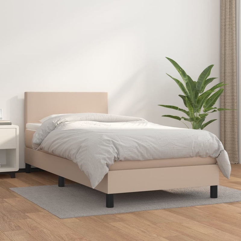 Boxspring met matras kunstleer cappuccinokleurig 90x190 cm