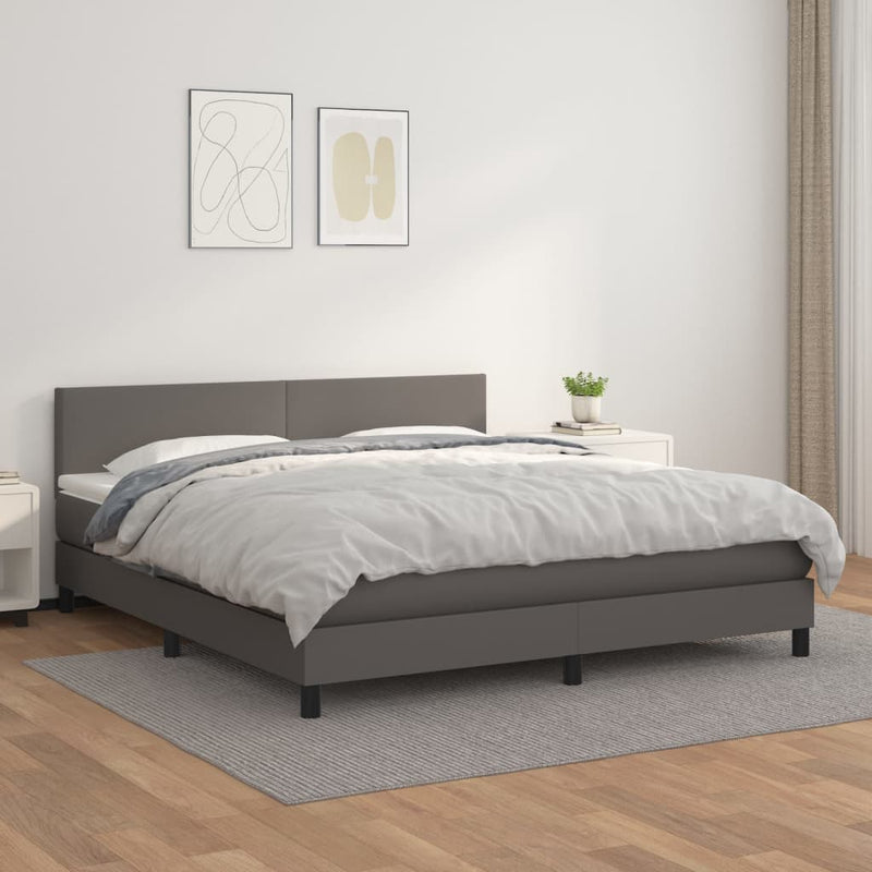 Boxspring met matras kunstleer grijs 160x200 cm