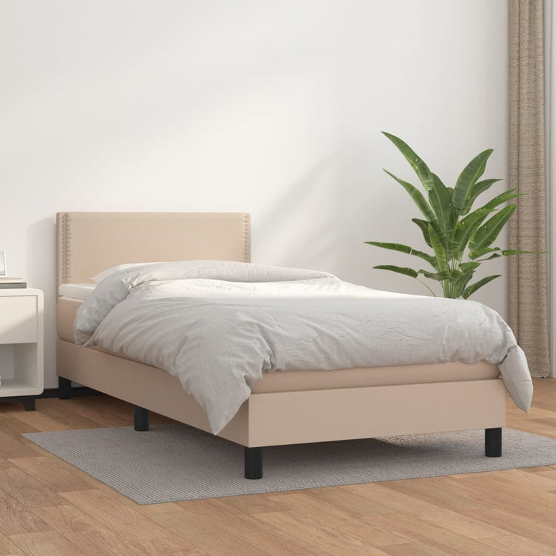 Boxspring met matras kunstleer cappuccinokleurig 90x190 cm