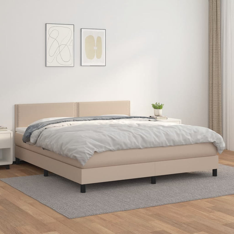 Boxspring met matras kunstleer cappuccinokleurig 160x200 cm
