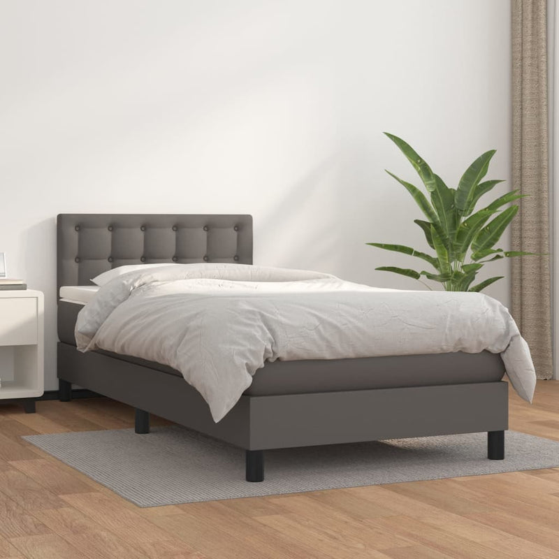 Boxspring met matras kunstleer grijs 100x200 cm