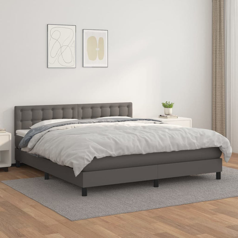 Boxspring met matras kunstleer grijs 160x200 cm