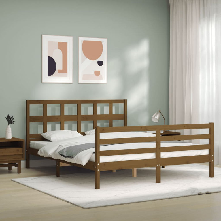 Bedframe met hoofdbord hout honingbruin 160x200 cm