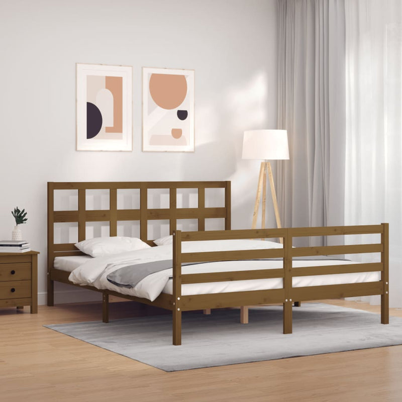 Bedframe met hoofdbord hout honingbruin 160x200 cm