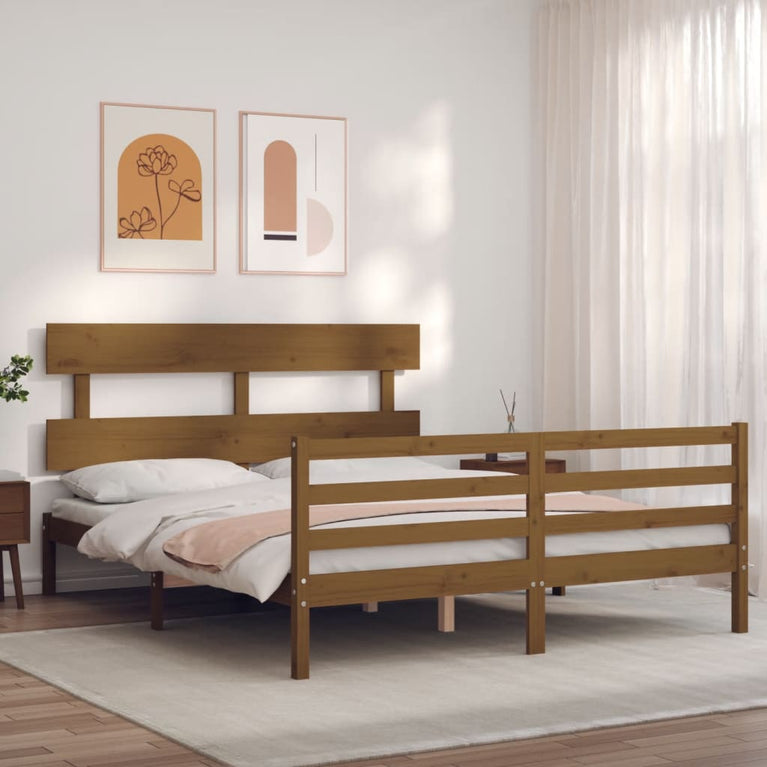 Bedframe met hoofdbord hout honingbruin 160x200 cm
