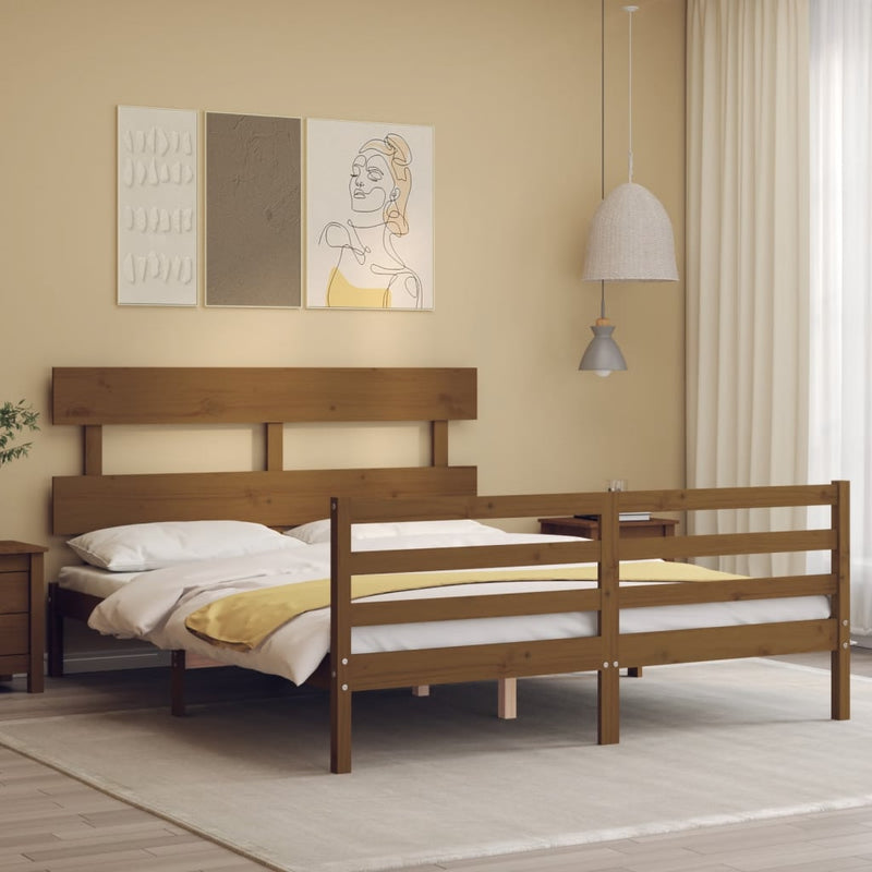 Bedframe met hoofdbord hout honingbruin 160x200 cm