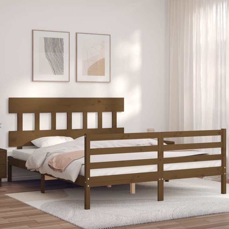 Bedframe met hoofdbord hout honingbruin 160x200 cm