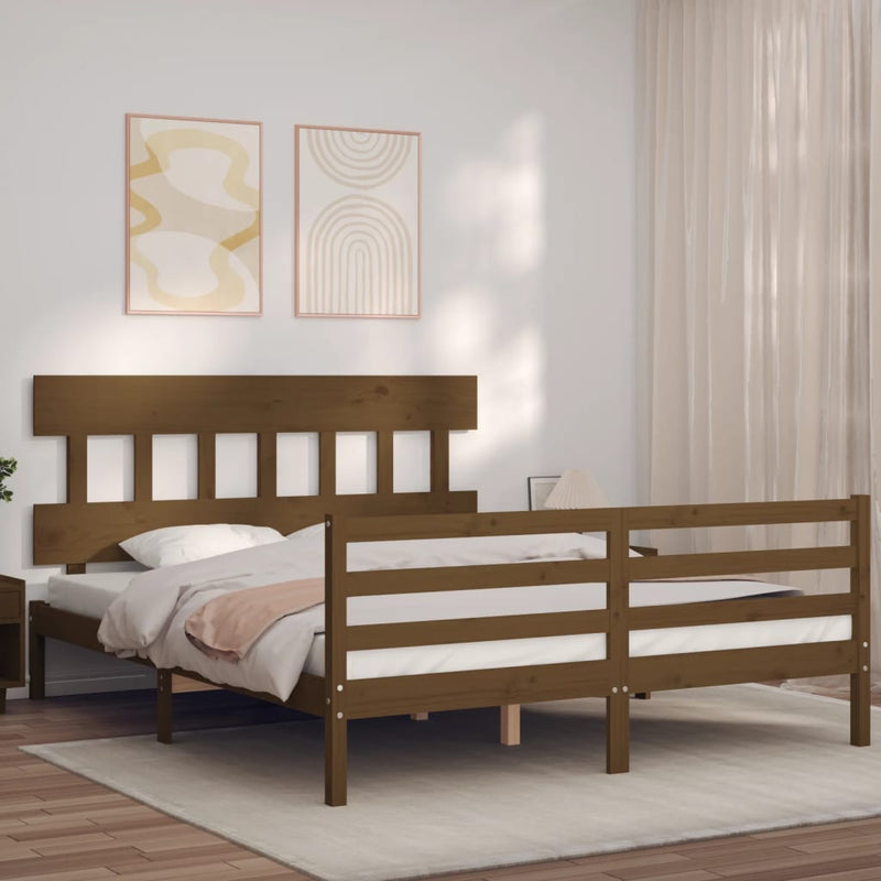 Bedframe met hoofdbord hout honingbruin 160x200 cm