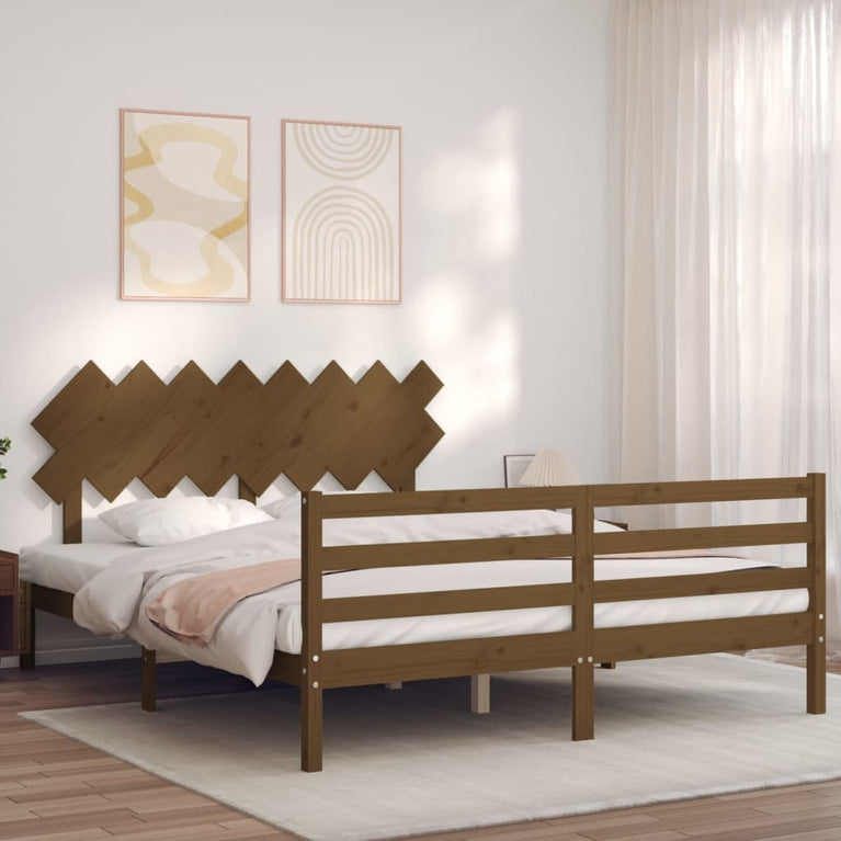 Bedframe met hoofdbord hout honingbruin 160x200 cm