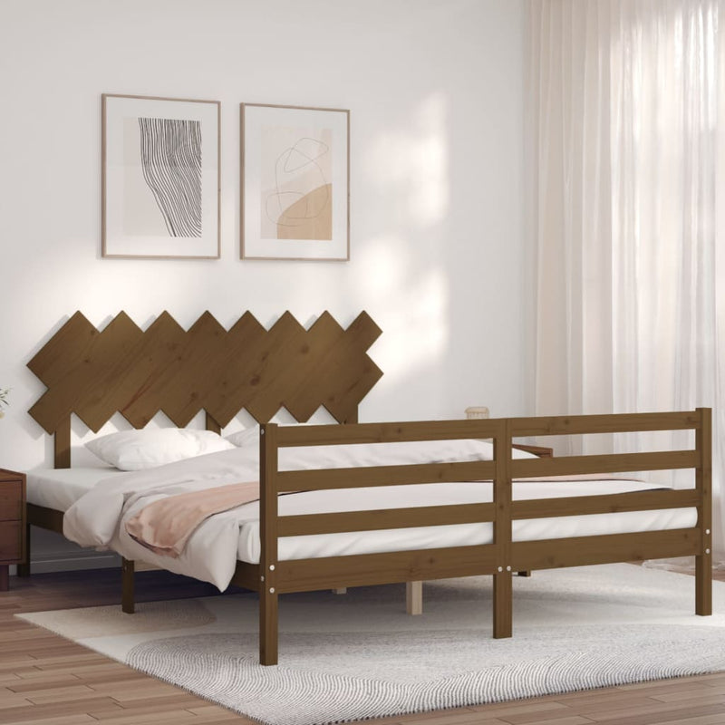 Bedframe met hoofdbord hout honingbruin 160x200 cm
