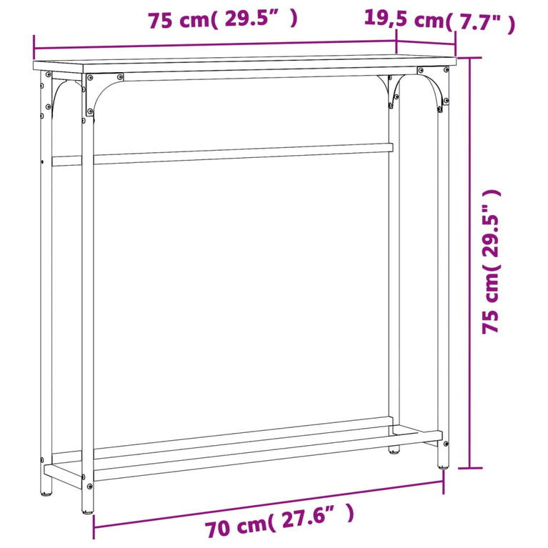 Wandtafel 75x19,5x75 cm bewerkt hout gerookt eikenkleurig