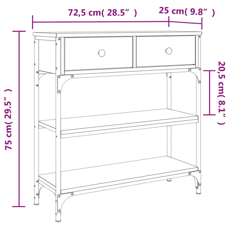 Wandtafel 72,5x25x75 cm bewerkt hout grijs sonoma eikenkleurig