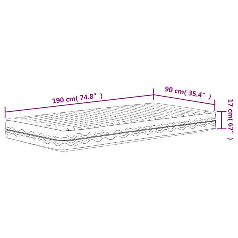 Schuimmatras hardheid H2 H3 90x190 cm wit