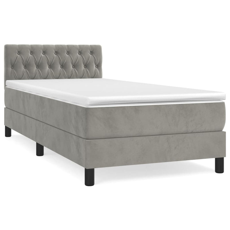 Boxspring met matras fluweel lichtgrijs 90x190 cm